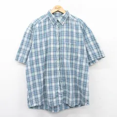 XL/古着 半袖 シャツ メンズ 00s コットン ボタンダウン 薄紺他 ネイビー チェック 25may30 中古 トップス
