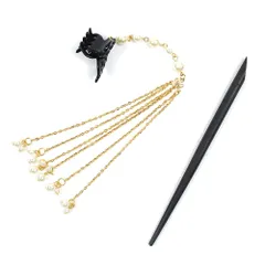 髪飾り 2点セット 一本差し クリップ 浴衣 お祭り 黒 白 ゴールド 蝶 ちょうちょ パール ビーズ 下がり ゆらゆら 成人式 振袖 No.8-2717