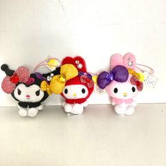 M1011A クロミちゃん　サンリオ　レア　希少　コンプリート　現状品　デコリボンマスコット　当時物　可愛い　リボン　マイメロディ　マイメロ　平成　レトロ　３点セット　人形　ぬいぐるみ　フリュー株式会社　景品用