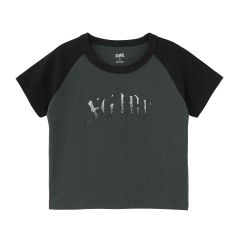 X-girl エックスガール 105252011004 GRADATION GLITTER LOGO S/S RAGLAN BABY TEE ベビーTシャツ CHACOAL 正規通販 レディース