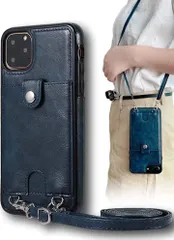 MocliL iPhone 13 mini スマホショルダー ストラップ ケース 斜めがけ 首掛け 肩掛け カード収納 レディース メンズ iP13m ML0028( インディゴ,  iPhone 13 mini)