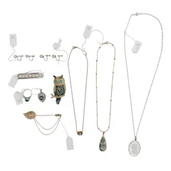 TL9 アクセサリーまとめ売り⑧ ネックレス ブローチ リング 指輪 イヤリング ペンダントヘッド ペンダントトップ ゴールド K18GP シルバー STERLING パール ブラック グリーン クリスタル ビジュー D´ORLAN フクロウ カメオ