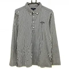 【超美品】キャロウェイ 長袖ポロシャツ 白×ネイビー ストライプ ボタンダウン ロゴ刺しゅう メンズ LL ゴルフウェア Callaway