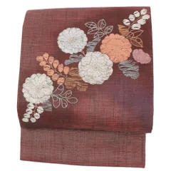 【中古】 袋帯 正絹 リサイクル 紬 臙脂 花 辻が花 菊 萩 上品 お仕立て上がり お茶会 お食事会 パーティー 粋 大人 中古 お太 No.6-1465
