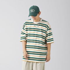 Tシャツ 半袖 ボーダー ビッグシルエット メンズ ユニセックス 夏 韓国ファッション ストリート レトロ カジュアル カットソー オーバーサイズ