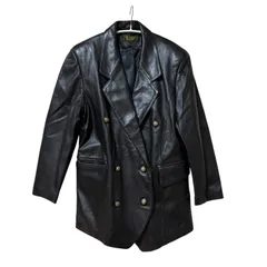 Z1533 S.K.LEATHER 羊革 ダブル レザージャケット ブラック ゴールドボタン 本革 ラムレザー レディース Mサイズ