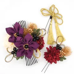 髪飾り ３点セット 紫 つまみ細工 リボン 成人式 花 和風 浴衣 着物 振袖 袴 ドレス 七五三 子供 結婚式 卒業式 入学式 髪留め 送料無料 ヘアコーム ヘアアクセサリー コーム 日本製 ムラサキ W 78 324-363 u900　Si