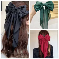 ビッグリボン　バレッタ　ヘアアクセサリー　ブラック　レッド　グリーン　3種セット