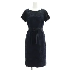 ハンアンスン Han ahn soon 花柄レース ボートネック ショートスリーブ ワンピース 膝丈 半袖 ジャガード 切替 6 黒 ブラック /MY ■OS