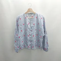 ◇ ⊂◎ ZARA ザラ ストライプ柄 長袖 ブラウス サイズM ブルー レディース E  【1502180053924】