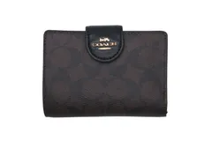 COACH コーチ シグネチャー 二つ折り財布 C0082 ブラウン ブラック PVC レザー ゴールド金具 美品 中古 4b008062