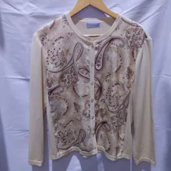 【美品】日本製 ミセス LANSOIR  カーディガン ペイズリー ベージュ 長袖 クリーム イエロー 羽織 トップス 上着 秋服 夏服 エアコン Mサイズ Lサイズ 古着 レディース 婦人服