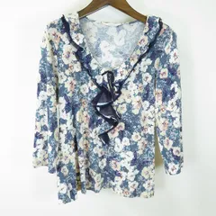 #a インゲボルグ INGEBORG カットソー 11 青緑系 マルチ 花柄 フリル リボン 七分袖 日本製レディース [972576] k01