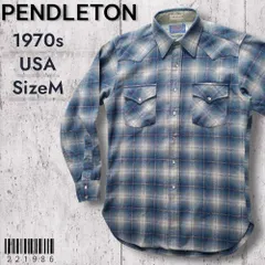 PENDLETONペンドルトン■美品 1970s vintage USA製 オンブレチェック 長袖 ウエスタンシャツ M 青×紺×緑×白 ピュアバージンウール シャドー グラデーション