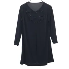 HIROKO BIS ヒロコビス スパンコールデザイン 長袖 Vネック ミニワンピース 9 黒 ストレッチ レディース 古着