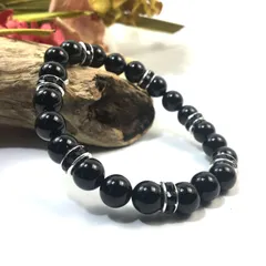 パワーストーン ブレスレット オニキス 天然石ブレス （ブラック）レディース 女性  数珠ブレス 開運 プレゼント ギフト  [9]