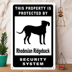 雑貨【Rhodesian-Ridgeback/ローデシアン・リッジバック】  Dog ドッグ  犬    メタルポスタ―　Security  セキュリティー 警告  ヤードサイン メタルプレート  ブリキ看板  -179
