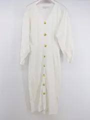 ◇ MERCURYDUO マーキュリーデュオ リブ フロントボタン 長袖 膝下丈 ニット ワンピース サイズF ホワイト系 レディース E  【1305110010222】