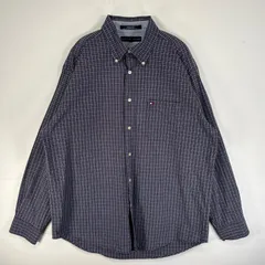 古着 トミーヒルフィガー TOMMY HILFIGER 長袖シャツ ロゴ 刺繍 チェック ボタンダウン L  ネイビー系 マルチカラー メンズ
