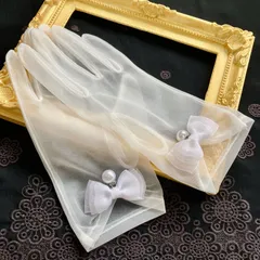 翌日発送【ショートグローブ】 手袋 ウエディング 結婚 ホワイト パール オーガンジー ラインストーン ブライダル