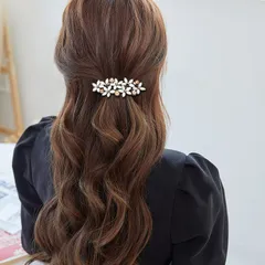 mefeny ヘアクリップ バレッタ パール お花 キラキラ 髪留め 髪飾り ヘアアクセサリー レディース 結婚式 パーティー 入学式 お呼ばれ 卒業式 (白)