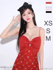 レッド (fm3572) 【ROBE de FLEURS/ローブドフルール】ビッグリボン/ スパンコール/ ツイード/ キャミソール/ タイト/ ミニドレス/ キャバドレス[OF2] [fm3572-P-2412]