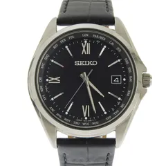 セイコー SEIKO ワールドタイム メンズ ソーラー電波 腕時計 チタニウム/革 ブラック文字盤 SBTM297 中古 新入荷 OW0451