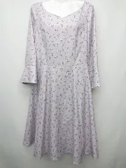 ◇ OFUON オフオン 花柄 八分袖 膝丈 ワンピース サイズ38 ブルー系 レディース P  【1406110014859】