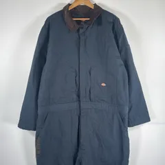 古着 ディッキーズ Dickies 長袖つなぎ ダック地 ワーク 作業着 オールインワン 裾ファスナー 大きいサイズ 中綿 2XL  ネイビー メンズ
