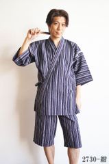 父の日 甚平 国産 久留米織しじら織 甚平 じんべい 綿100％ M/L/LL　2730-紺
