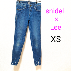 【 Lee snidel 】XS 別注 ダメージ コラボ デニム レディース リー スナイデル ジーンズ パンツ Lee 牛革 スリム スキニー