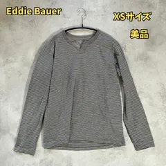 Eddie Bauer  長袖　ヘンリーネックシャツ　XSサイズ　メンズ　グレー　ボーダー　美品【B-2】