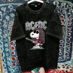 スヌーピーＴシャツ ティーシャツ ダメージ加工 攻め 前衛的 男性 ROCK  ロックバンド ACDC ウォッシュ加工 半袖 Tシャツ 夏 新品 XL 2XL レトロ 個性的 奇抜  攻め 前衛的 ビンテージリプリント vintage riprint 古着