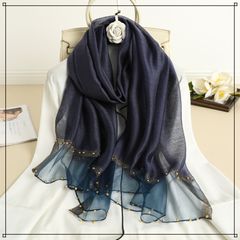 ストール 結婚式 お呼ばれ 薄手 ショール ビーズ付 シースルー ネイビー 紺色 保護者会 謝恩会にも 二次会 結婚式アイテム ワンピースやドレスと合わせて使える！ ゴールドビーズ シルク＆ウール ラメ パーティー 無地 シアー 高級感 可愛い 透け感