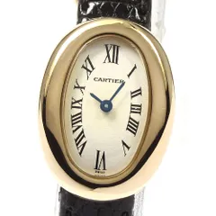 カルティエ ミニ ベニュワール K18YG イエローゴールド アイボリー文字盤 ローマ数字 クロコ革ベルト 750 レディース腕時計 クォーツ Cartier
