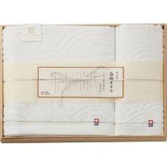【新品】 今治謹製 白織タオル バスタオル&ウォッシュタオル(木箱入) B9111065