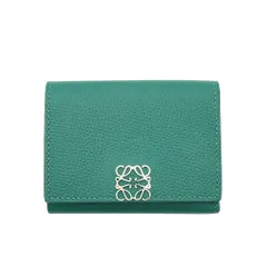 ロエベ LOEWE アナグラム トライフォールド ウォレット 三つ折り財布 グレインレザー グリーン【中古】