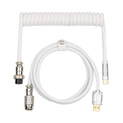 【在庫処分】Type-C ケーブルUSB PU コイル型 カスタム コネクター付き 着脱式アビエーター (White) メカニカルキーボード用 ケーブル Puff EPOMAKER