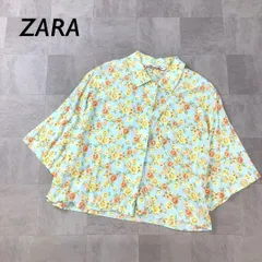 ZARA 総柄 バラ柄 花柄 ショート 丈 半袖 シャツ ライトブルー