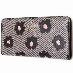 【新品 未使用】Kate spade ケイトスペード アウトレット ステイシー ヘリンボーンフラワープリント ラージスリム バイフォールド ウォレット K8202 001