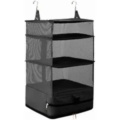 【軽量モデルを開発】 Chicer トラベル収納バッグ トラベルポーチ 圧縮バッグ 吊り下げ 旅行 便利グッズ 出張 入院 クローゼット吊り下げ収納 衣装ラック 吊り下げポーチ 4段 旅行ポーチ パッキング 軽量 小さめ (ブラック, Lサイズ) [ブラック]