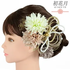 髪飾り 成人式 水引 振袖 袴 花 菊 かすみそう 7点セット 白 ゴールド 紫 ピンク 組紐 造花 パール ビーズ トレンド Ｕピン 小 No.12-0784