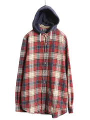 【お得なクーポン配布中!】 90s ポロ ラルフローレン レイヤード フード付き フランネル シャツ メンズ L / 90年代 オールド チェック 長袖シャツ ネルシャツ パーカー
