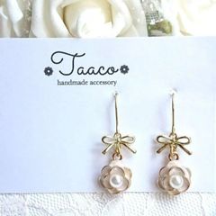 No.47 上品ビジュー・マットグレーハンドメイドピアス