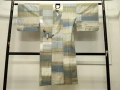 平和屋着物＃道中着　単衣　紬地　格子柄　ロング丈　正絹　逸品　CAAW4939dy