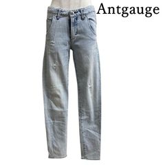 Antgauge　アントゲージ　レディース　スキニージーンズ　C1306　スリムジーンズ　淡色　古着　クラッシュ入り　ストレッチ　デニムパンツ　M　9号