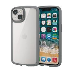 エレコム iPhone 14 / 13 ケース カバー 耐衝撃 衝撃吸収 TOUGH SLIM LITE [全周配置のエアクッションが衝撃を吸収] ストラップホール付き フレームカラー(グレー) クリア PM-A22ATSLFCGY