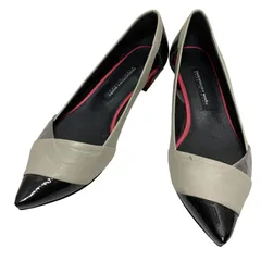 【極美品】ラボキゴシワークス (22) パンプス ポインテッドトゥ 切り返し フラット バイカラー 本革 レザー 希少デザイン