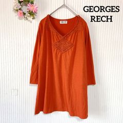 54-39 ー大特価ー 良品★ 【ジョルジュレッシュ】 GEORGES RECH レディース トップス シャツ カットソー （S） 日本製 オレンジ レーヨン 7分袖 フリルデザイン