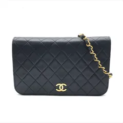 良品 CHANEL シャネル ココマーク ラムスキン マトラッセ プッシュロック チェーン ショルダー バッグ 鞄 ネイビー ゴールド a8015